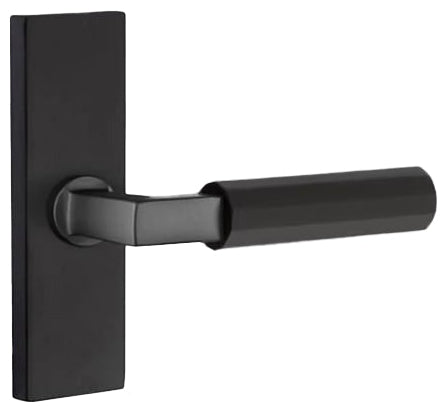 Emtek L-Square Faceted Grip Door Lever with 1 1/2 x 5 inch Rectangular Stretto Rosette in Flat Black Finish