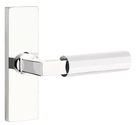 Emtek L-Square Faceted Grip Door Lever with 1 1/2 x 5 inch Rectangular Stretto Rosette in Polished Chrome Finish