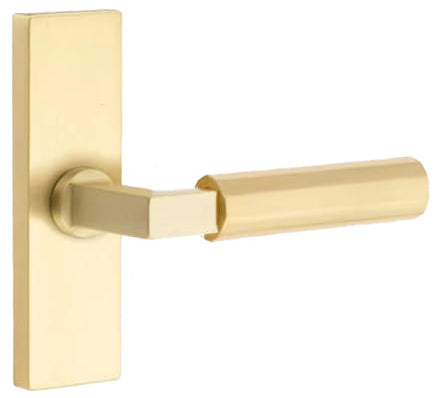 Emtek L-Square Faceted Grip Door Lever with 1 1/2 x 5 inch Rectangular Stretto Rosette in Satin Brass Finish