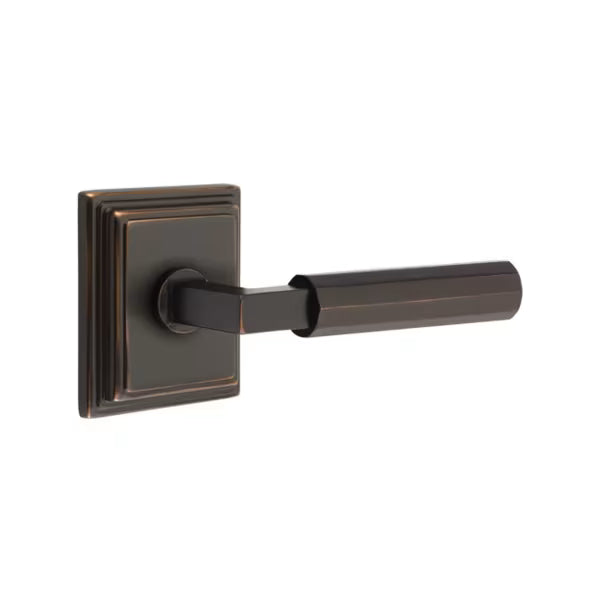 Emtek L-Square Faceted Door Lever with Wilshire Rosette