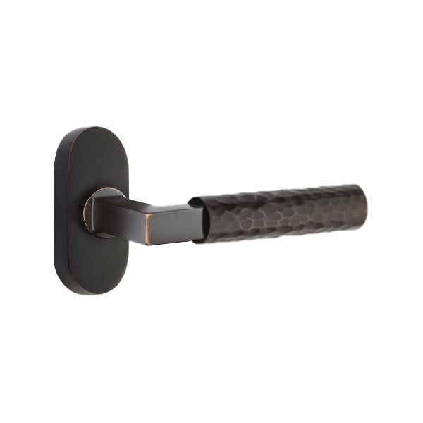 Emtek L-Square Hammered Lever Handle with 1 1/2 X 3 inch Oval Stretto Rosette