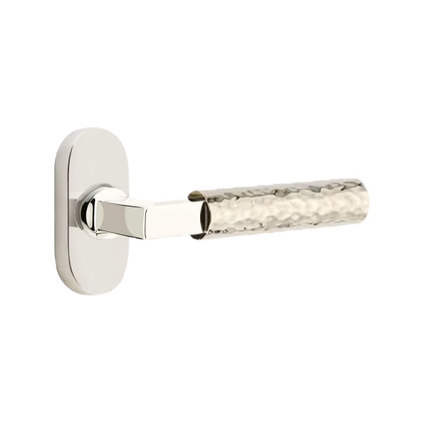 Emtek L-Square Hammered Lever Handle with 1 1/2 X 3 inch Oval Stretto Rosette