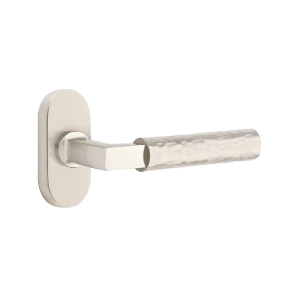 Emtek L-Square Hammered Lever Handle with 1 1/2 X 3 inch Oval Stretto Rosette