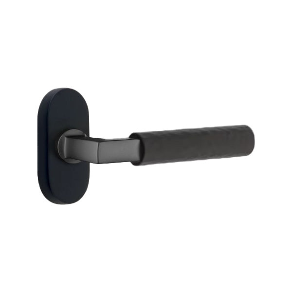 Emtek L-Square Hammered Lever Handle with 1 1/2 X 3 inch Oval Stretto Rosette