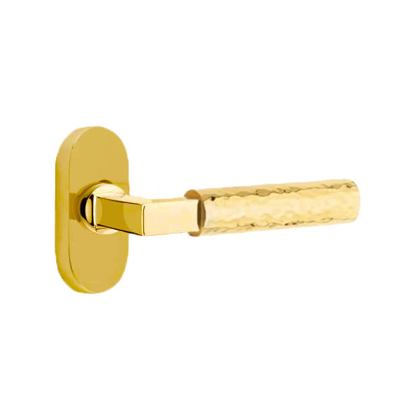 Emtek L-Square Hammered Lever Handle with 1 1/2 X 3 inch Oval Stretto Rosette
