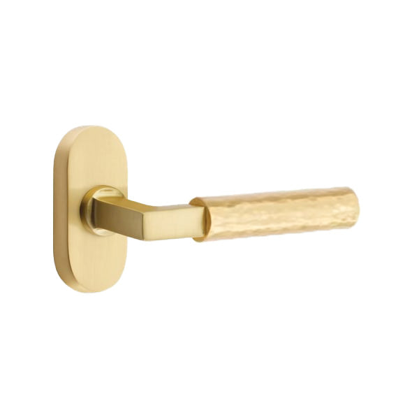 Emtek L-Square Hammered Lever Handle with 1 1/2 X 3 inch Oval Stretto Rosette