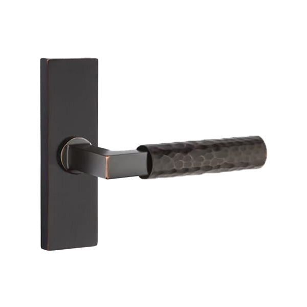 Emtek L-Square Hammered Lever Handle with 1 1/2 X 5 inch Rectangular Stretto Rosette