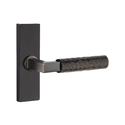 Emtek L-Square Hammered Lever Handle with 1 1/2 X 5 inch Rectangular Stretto Rosette