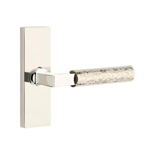 Emtek L-Square Hammered Lever Handle with 1 1/2 X 5 inch Rectangular Stretto Rosette