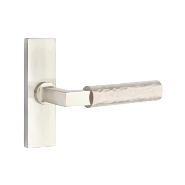 Emtek L-Square Hammered Lever Handle with 1 1/2 X 5 inch Rectangular Stretto Rosette