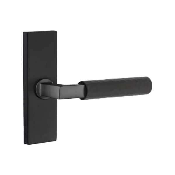 Emtek L-Square Hammered Lever Handle with 1 1/2 X 5 inch Rectangular Stretto Rosette