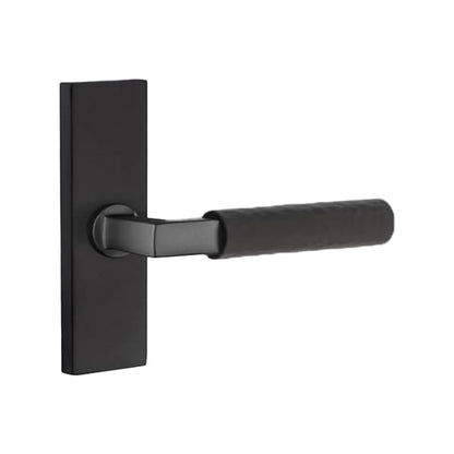 Emtek L-Square Hammered Lever Handle with 1 1/2 X 5 inch Rectangular Stretto Rosette