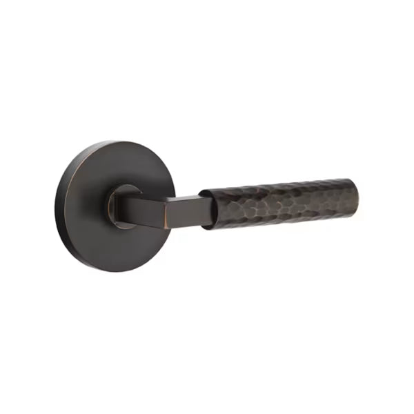 Emtek L-Square Hammered Door Lever with Disk Rosette