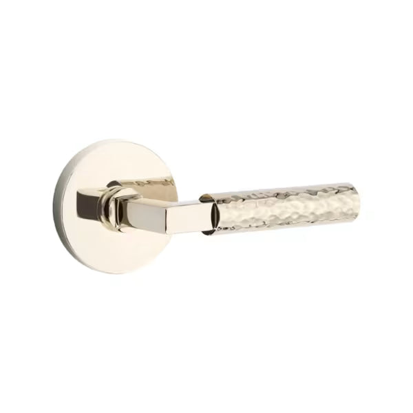 Emtek L-Square Hammered Door Lever with Disk Rosette