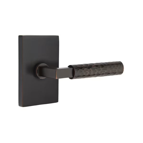 Emtek L-Square Hammered Door Lever with Modern Rectangular Rosette