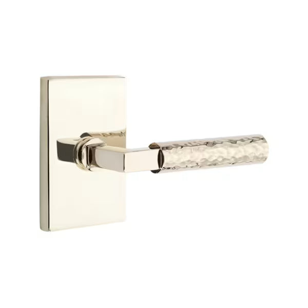 Emtek L-Square Hammered Door Lever with Modern Rectangular Rosette
