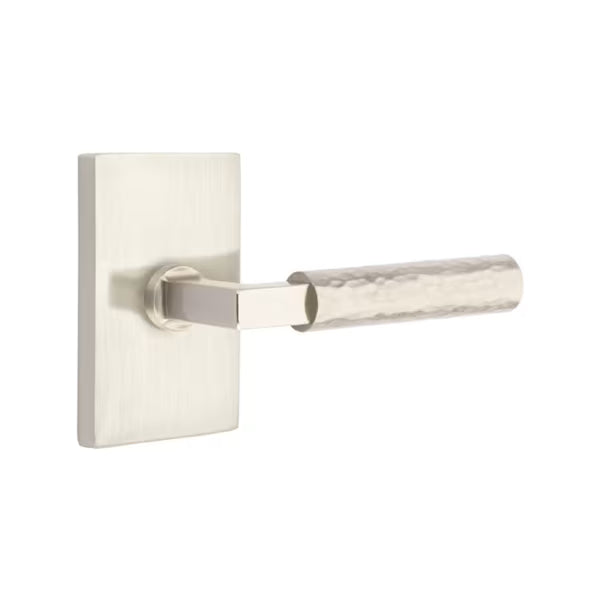 Emtek L-Square Hammered Door Lever with Modern Rectangular Rosette