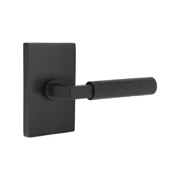 Emtek L-Square Hammered Door Lever with Modern Rectangular Rosette