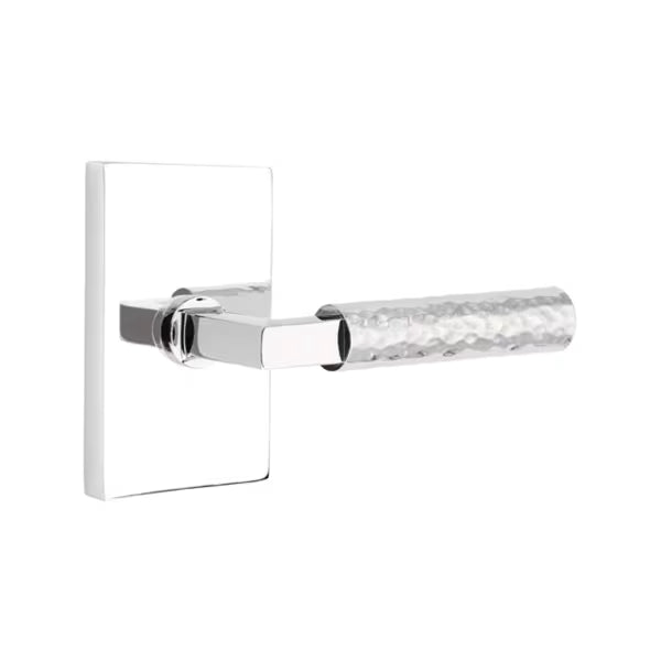Emtek L-Square Hammered Door Lever with Modern Rectangular Rosette