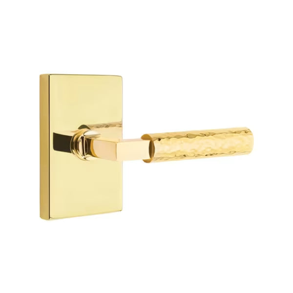Emtek L-Square Hammered Door Lever with Modern Rectangular Rosette