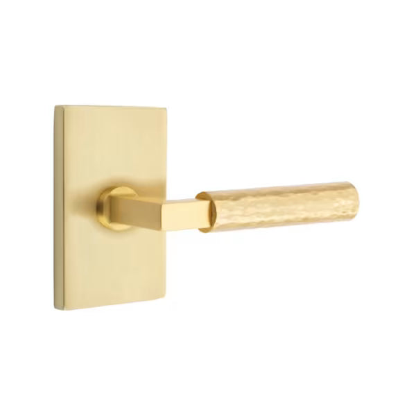 Emtek L-Square Hammered Door Lever with Modern Rectangular Rosette