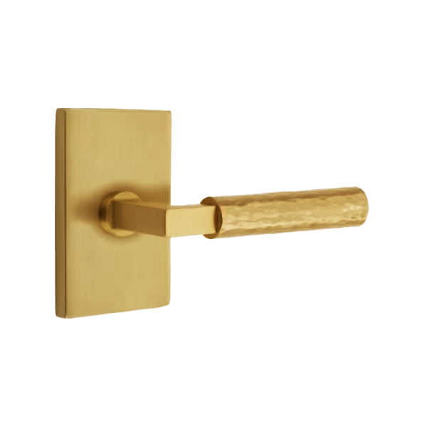 Emtek L-Square Hammered Door Lever with Modern Rectangular Rosette