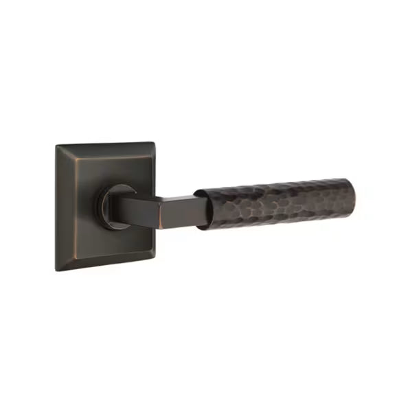 Emtek L-Square Hammered Door Lever with Quincy Rosette