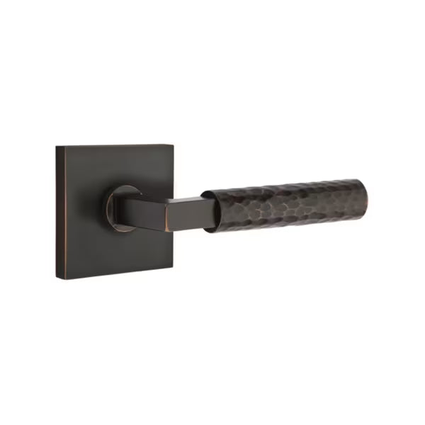 Emtek L-Square Hammered Door Lever with Square Rosette