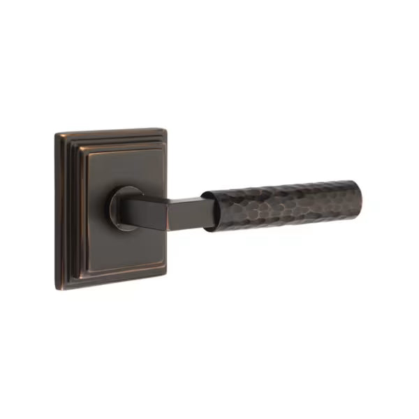Emtek L-Square Hammered Door Lever with Wilshire Rosette