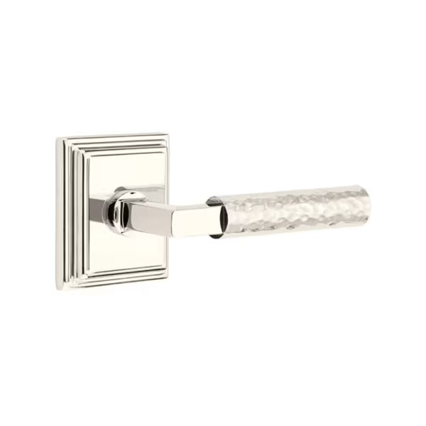 Emtek L-Square Hammered Door Lever with Wilshire Rosette