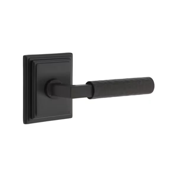 Emtek L-Square Hammered Door Lever with Wilshire Rosette