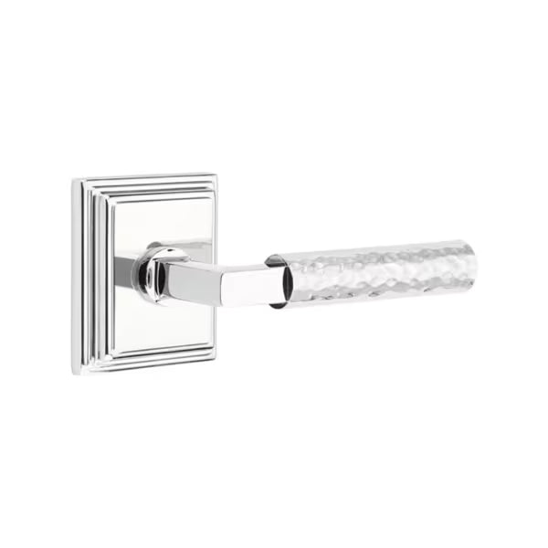 Emtek L-Square Hammered Door Lever with Wilshire Rosette