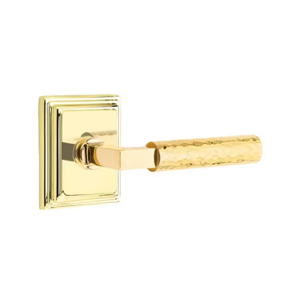 Emtek L-Square Hammered Door Lever with Wilshire Rosette