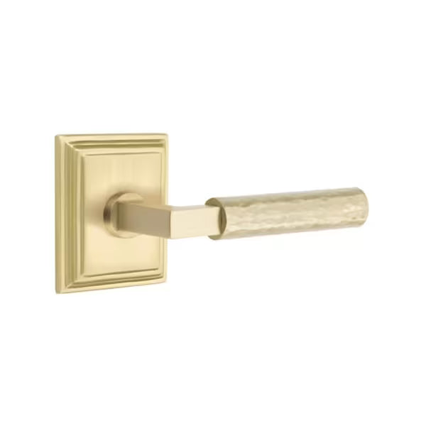 Emtek L-Square Hammered Door Lever with Wilshire Rosette
