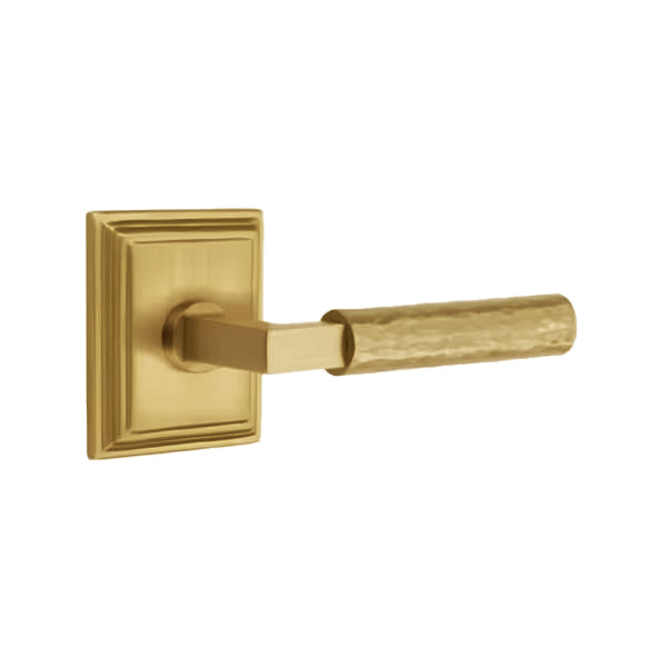 Emtek L-Square Hammered Door Lever with Wilshire Rosette