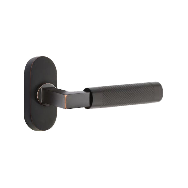 Emtek L-Square Knurled Style Door Lever with 1 1/2 x 3 inch Oval Stretto Rosette