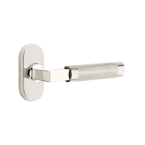 Emtek L-Square Knurled Style Door Lever with 1 1/2 x 3 inch Oval Stretto Rosette