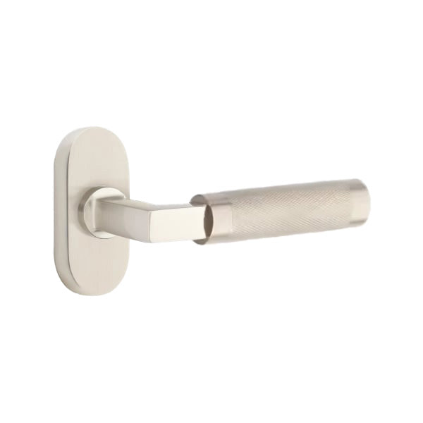 Emtek L-Square Knurled Style Door Lever with 1 1/2 x 3 inch Oval Stretto Rosette