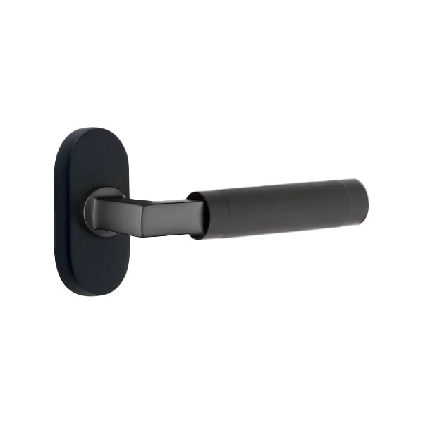 Emtek L-Square Knurled Style Door Lever with 1 1/2 x 3 inch Oval Stretto Rosette
