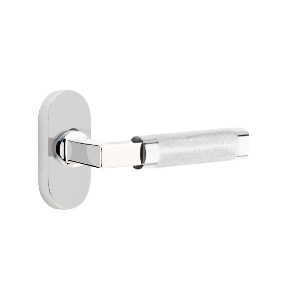 Emtek L-Square Knurled Style Door Lever with 1 1/2 x 3 inch Oval Stretto Rosette
