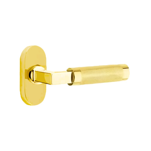 Emtek L-Square Knurled Style Door Lever with 1 1/2 x 3 inch Oval Stretto Rosette
