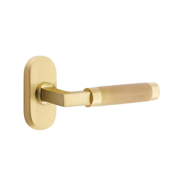 Emtek L-Square Knurled Style Door Lever with 1 1/2 x 3 inch Oval Stretto Rosette