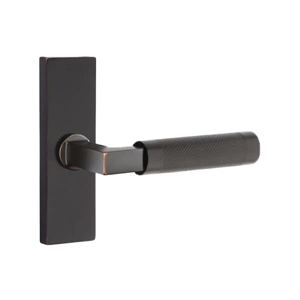 Emtek L-Square Knurled Style Door Lever with 1 1/2 x 5 inch Rectangular Stretto Rosette