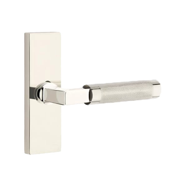 Emtek L-Square Knurled Style Door Lever with 1 1/2 x 5 inch Rectangular Stretto Rosette