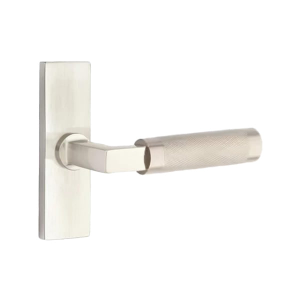 Emtek L-Square Knurled Style Door Lever with 1 1/2 x 5 inch Rectangular Stretto Rosette