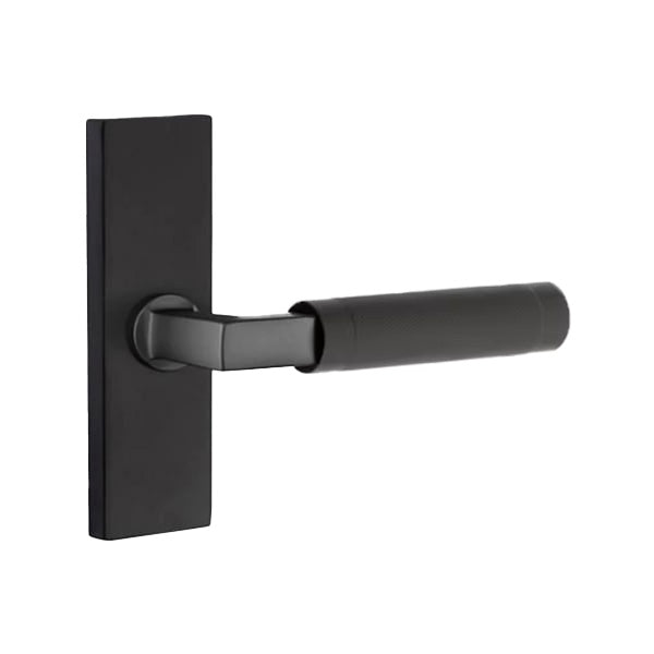 Emtek L-Square Knurled Style Door Lever with 1 1/2 x 5 inch Rectangular Stretto Rosette