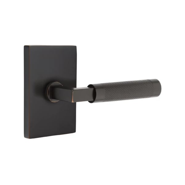 Emtek L-Square Knurled Door Lever with Modern Rectangular Rosette