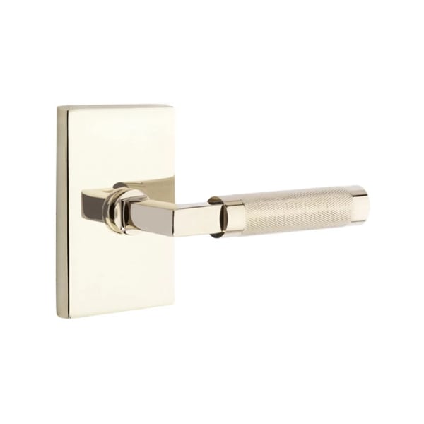 Emtek L-Square Knurled Door Lever with Modern Rectangular Rosette