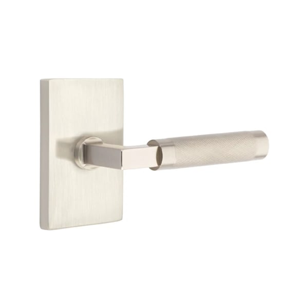 Emtek L-Square Knurled Door Lever with Modern Rectangular Rosette