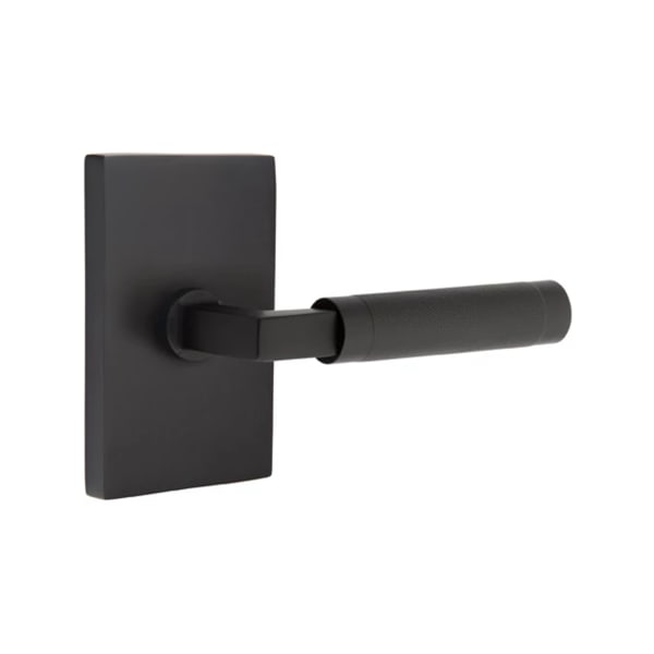 Emtek L-Square Knurled Door Lever with Modern Rectangular Rosette